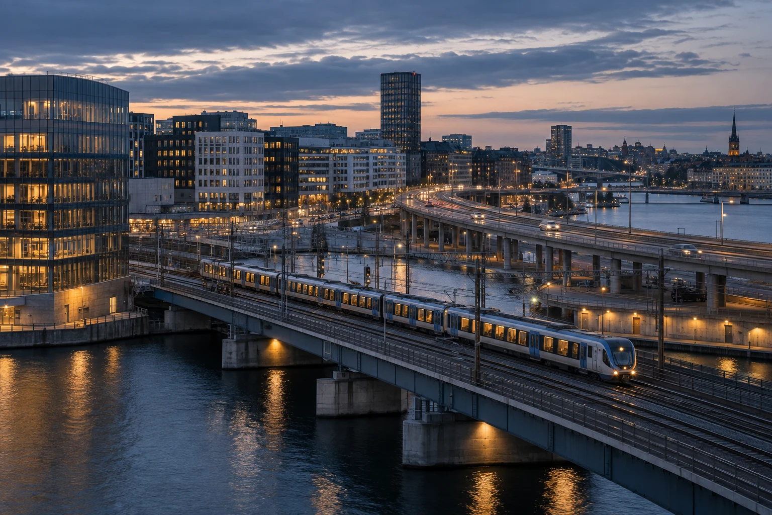 Samhällsinfrastruktur med järnväg och stadsmiljö
